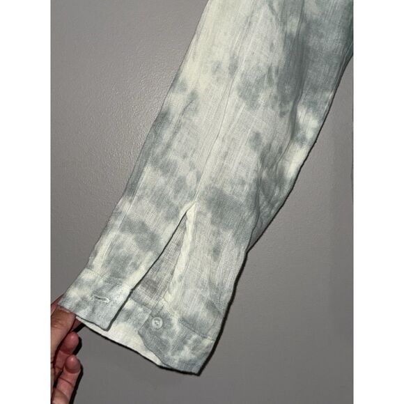 Bella Dahl 100% Linen Top Tie Dye Button Down Shirt Raw Fringe Hem Watercolor L - Picture 4 of 16